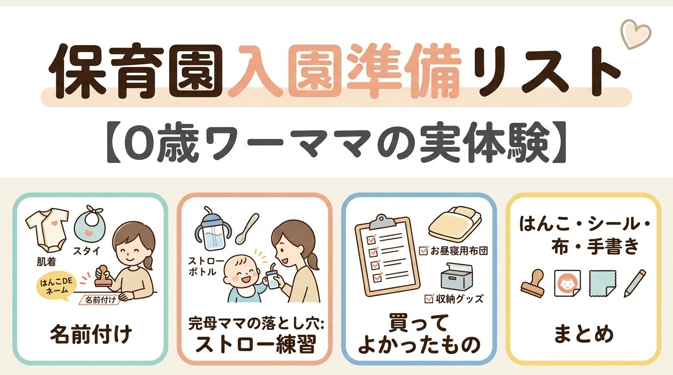 保育園入園準備リスト【0歳ワーママの実体験】名前付け・完母ママの落とし穴・買ってよかったもの全部まとめ