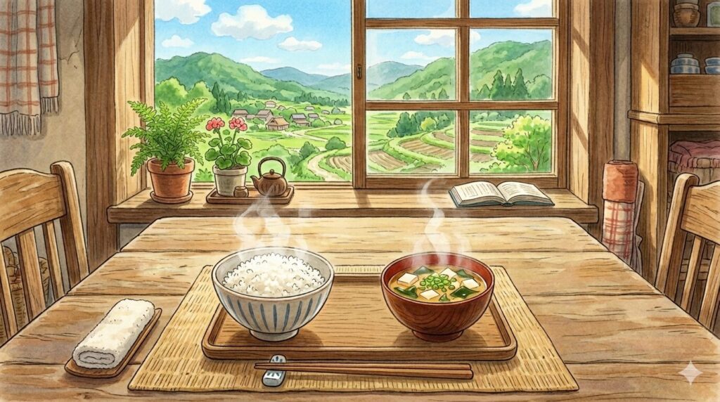 ご飯と味噌汁で十分