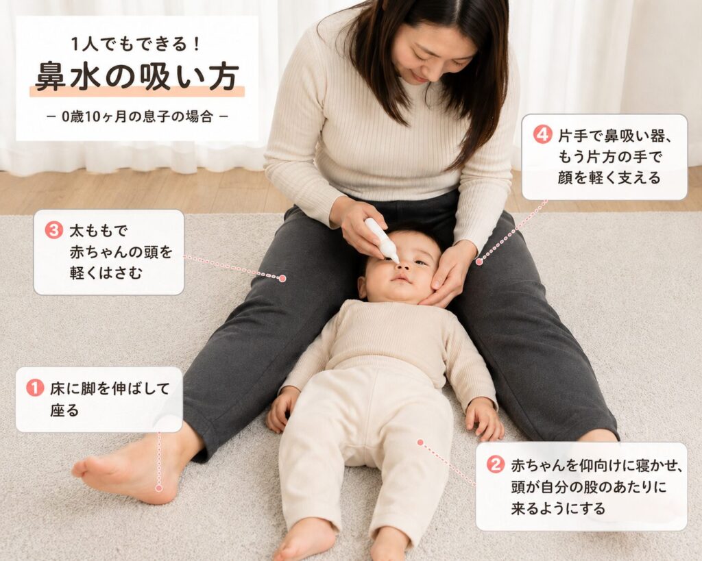 足で挟んで鼻水撃退！