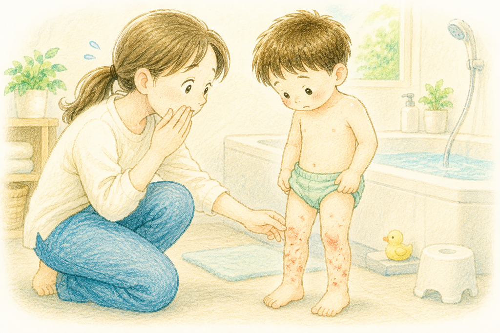 掻きむしって足が血だらけに