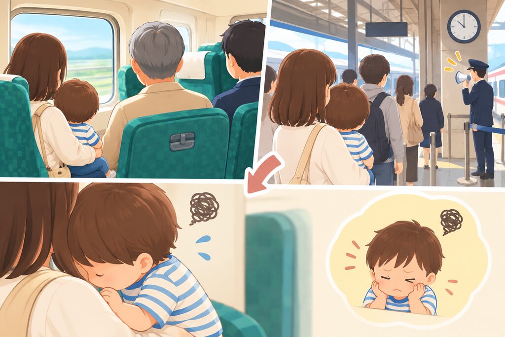 足止めを食らった上に知らない人が隣…